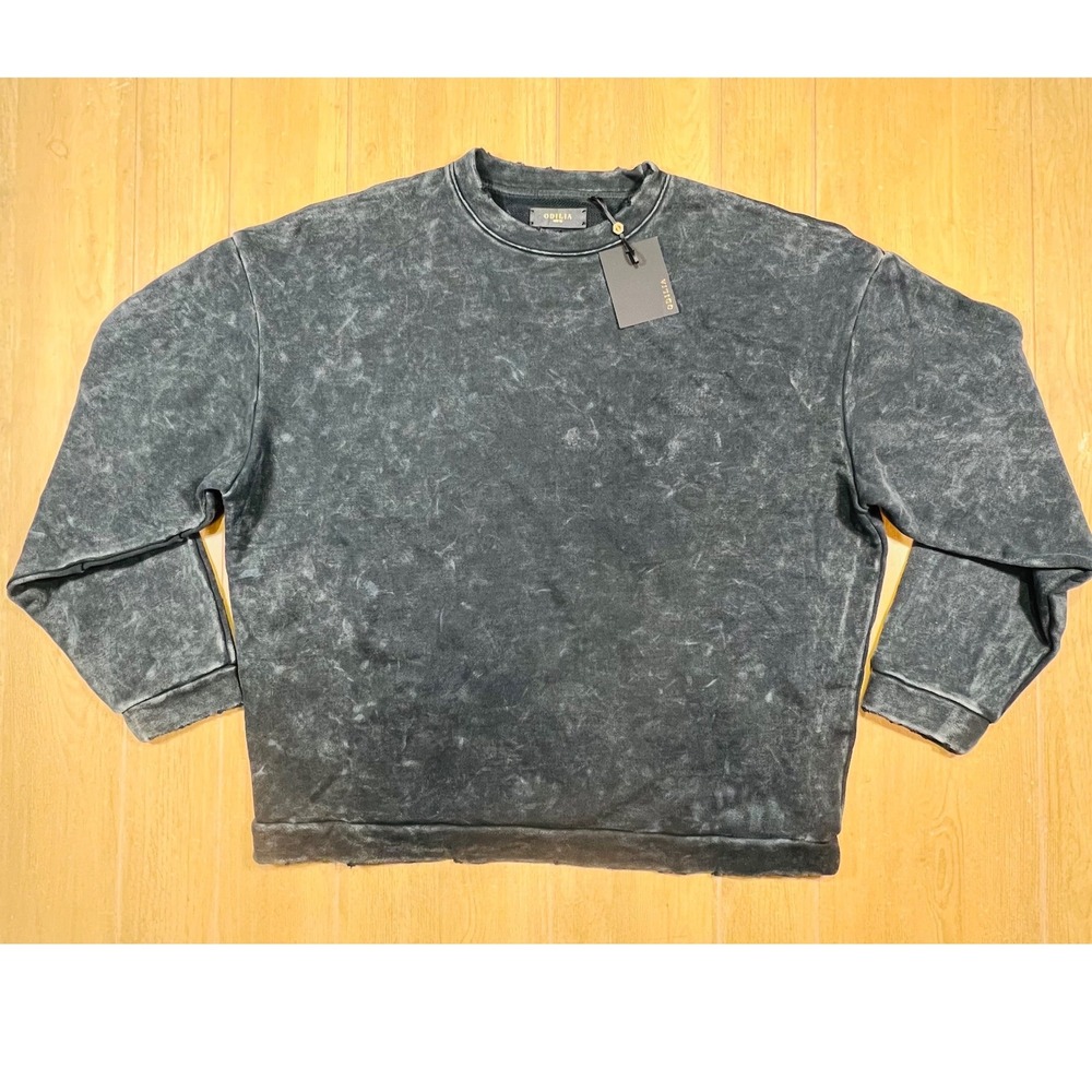 Odilia Mens Acid Wash Oversized Crewneck Sweatshirt Black XL New With Tags